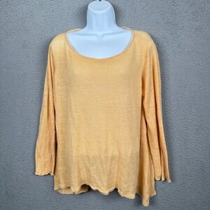 Eileen Fisher Sweater Womens XL Butter Yellow 100% Linen Beachy Resort Knit Top